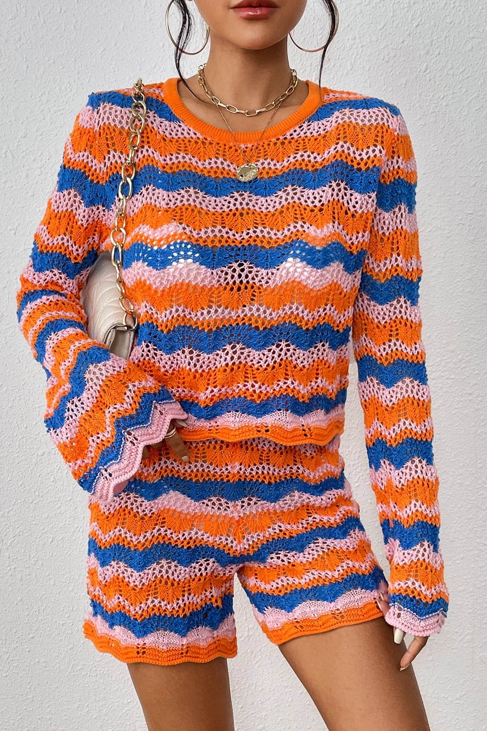 Striped Sweater and Knit Shorts Set - Delanoir