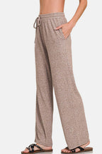 Zenana Drawstring Wide Leg Pants with Side Pockets - Delanoir