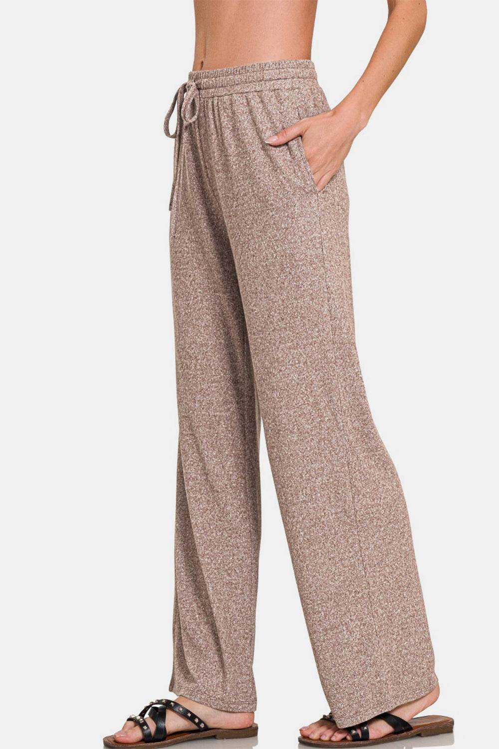 Zenana Drawstring Wide Leg Pants with Side Pockets - Delanoir