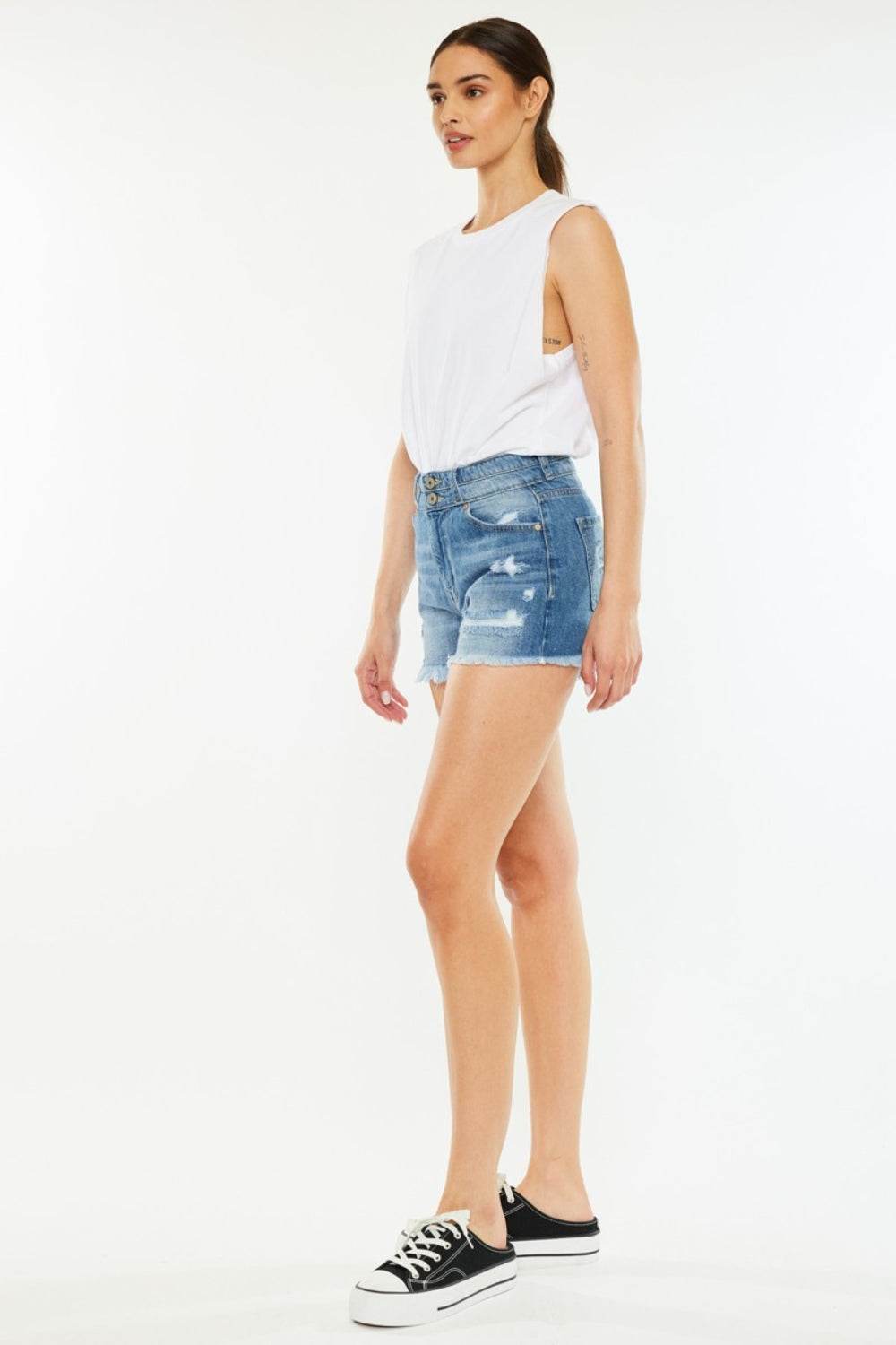 Kancan Full Size High Rise Raw Hem Denim Shorts - Delanoir