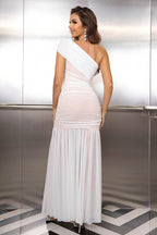 One-Shoulder Ruched Maxi Dress - Delanoir