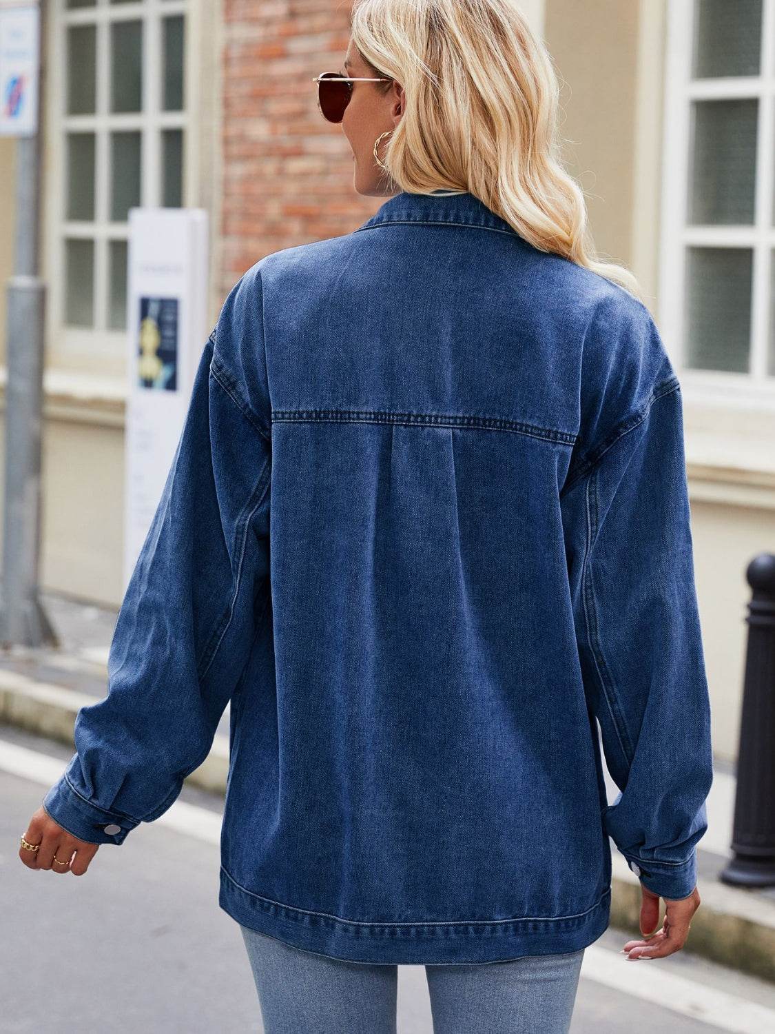 Button Up Denim Jacket with Pockets - Delanoir