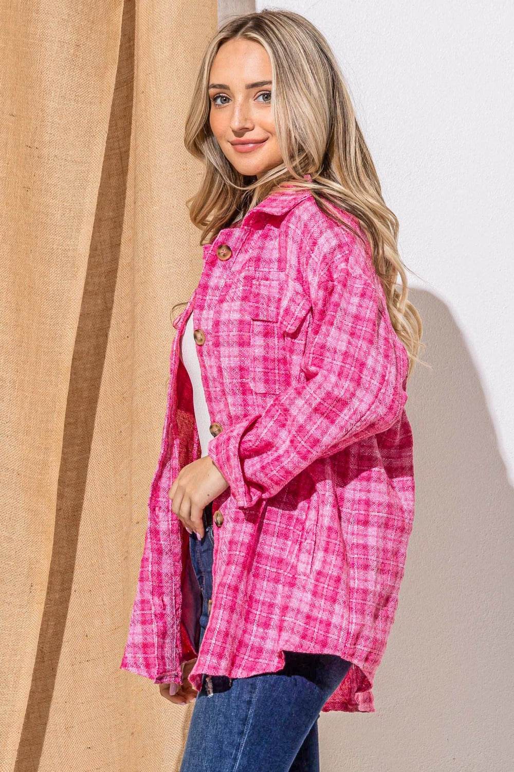 And The Why Full Size Tweed Button Down Long Sleeve Shacket - Delanoir