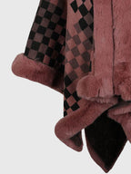 Checkered Faux Fur Trim Poncho - Delanoir