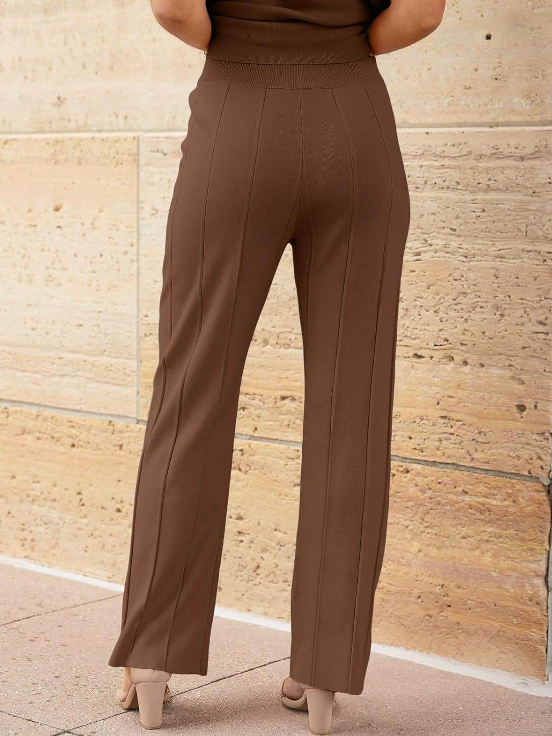 Round Neck Cap Sleeve Top and Pants Knit Set - Delanoir