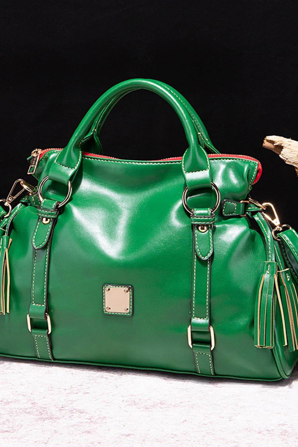 PU Leather Handbag with Tassels - Delanoir