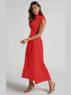 Cutout Mock Neck Sleeveless Ruched Dress - Delanoir
