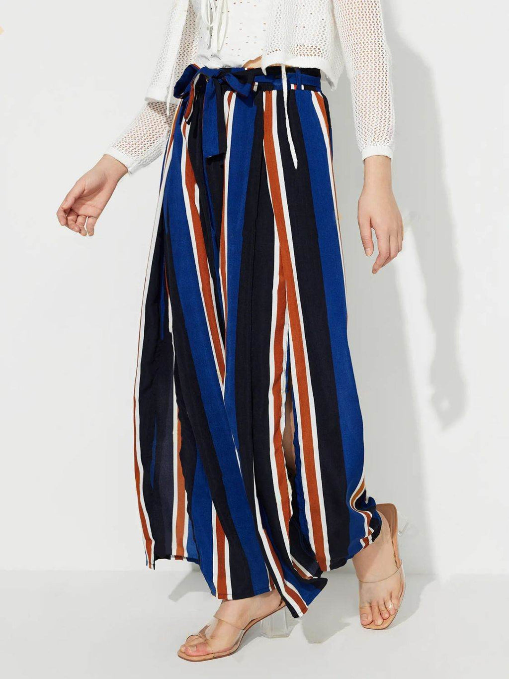 Side Slit Contrast Wide Leg Pants - Delanoir