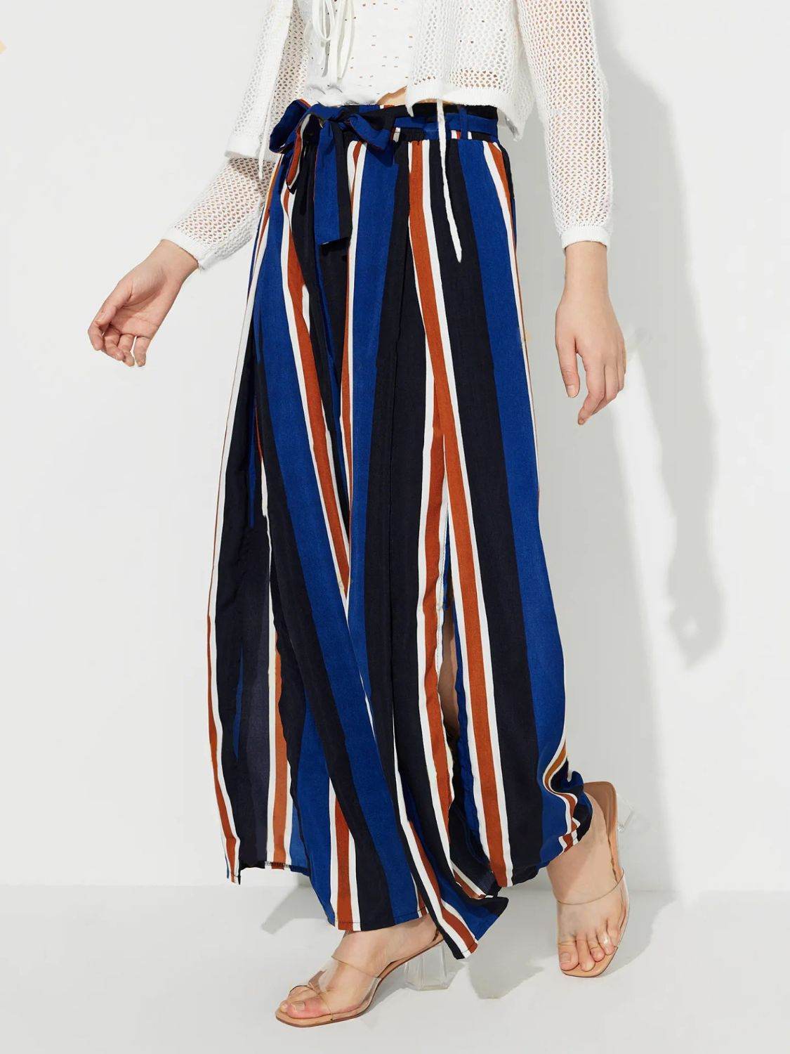 Side Slit Contrast Wide Leg Pants - Delanoir