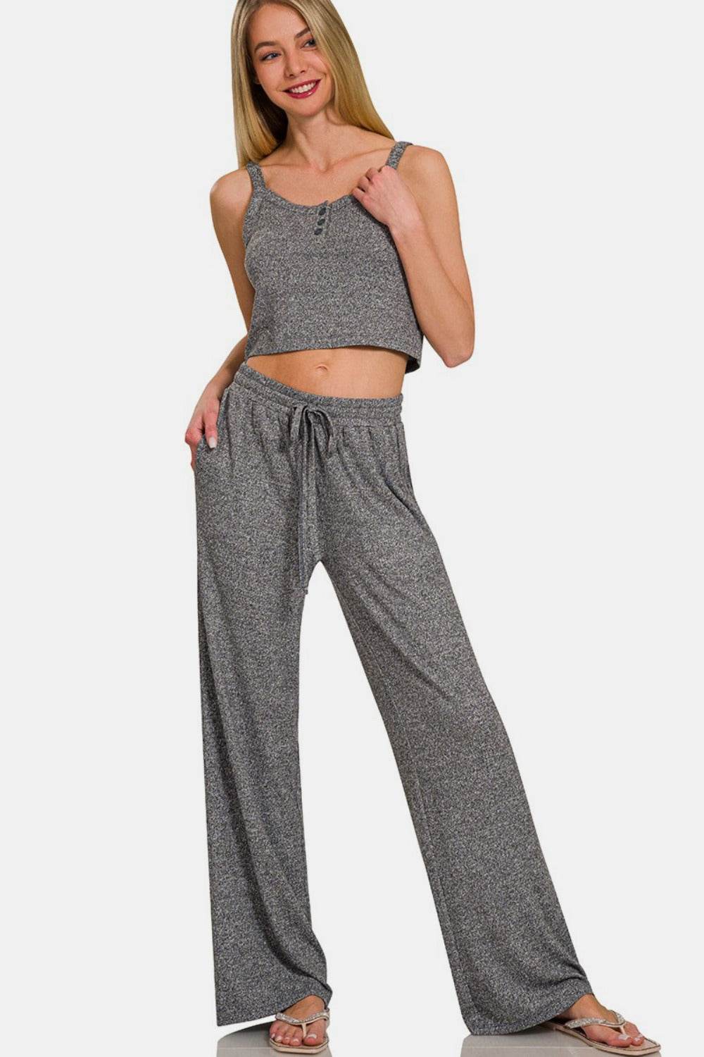 Zenana Drawstring Wide Leg Pants with Side Pockets - Delanoir