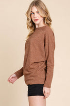 BOMBOM Drop Shoulder Long Sleeve Knit Top - Delanoir