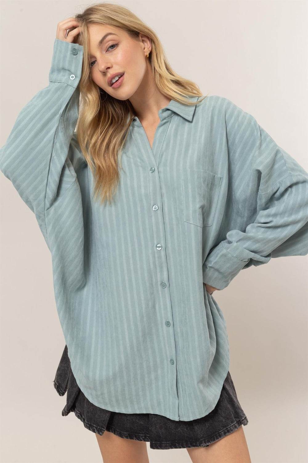 HYFVE Stripe Button Down Long Sleeve Oversized Shirt - Delanoir
