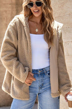 Drawstring Fleece Zip Up Hooded Jacket - Delanoir