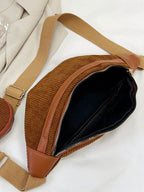 Corduroy Adjustable Strap Crossbody Bag with Pouch - Delanoir
