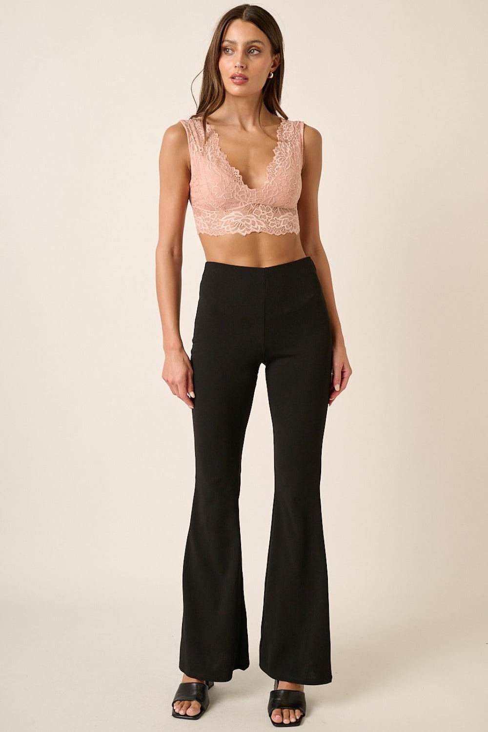 Mittoshop Crepe Knit Elastic Waist Flare Leg Pants - Delanoir