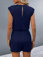 Round Neck Cap Sleeve Romper - Delanoir