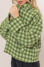 HYFVE Tweed Plaid Button Up Collared Neck Jacket - Delanoir