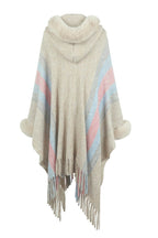 Color Block Fringe Detail Poncho - Delanoir