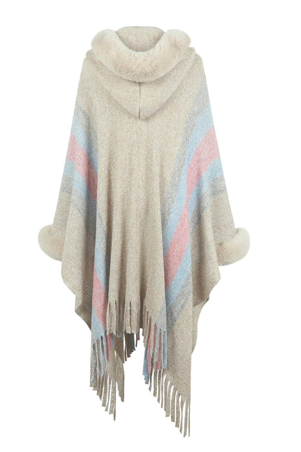 Color Block Fringe Detail Poncho - Delanoir