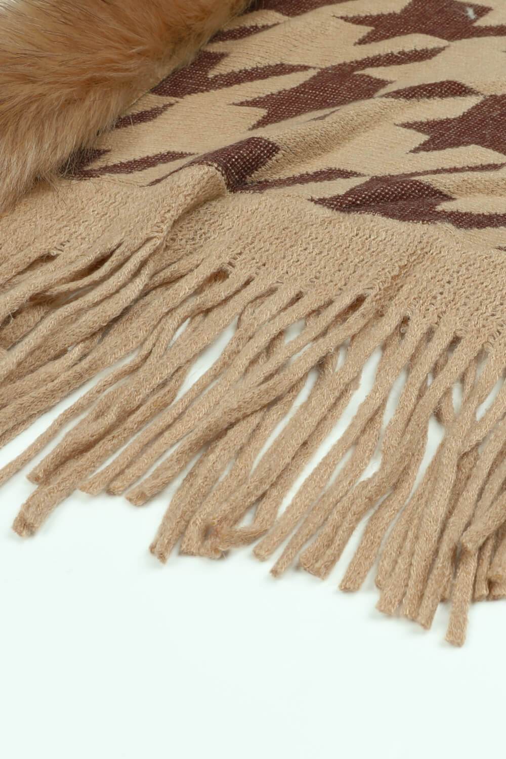 Houndstooth Fringe Hem Poncho - Delanoir
