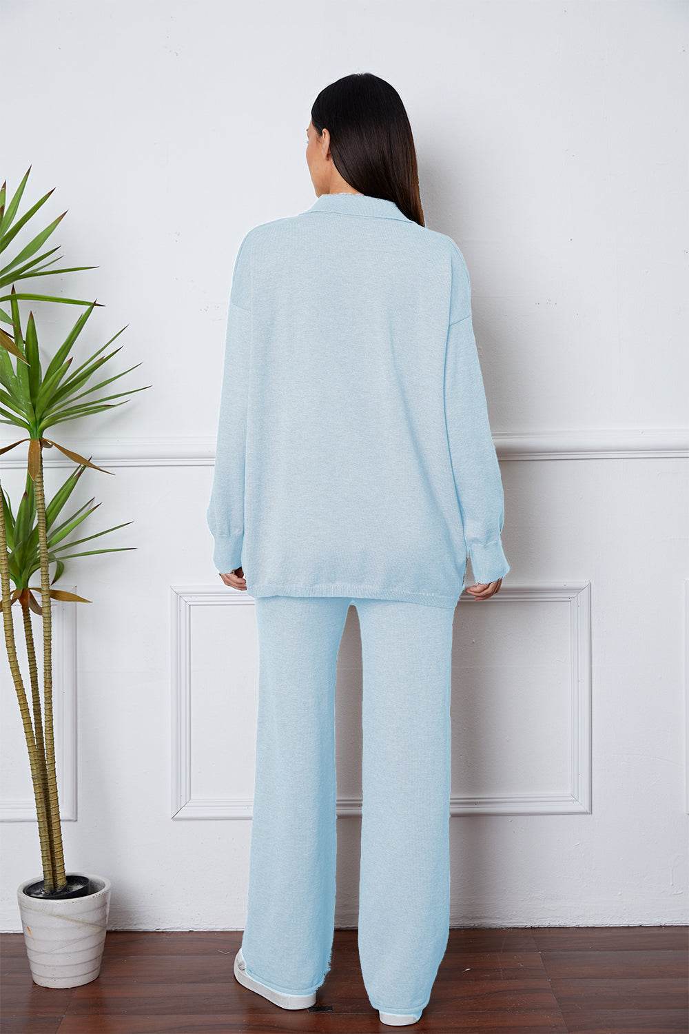 Dropped Shoulder Sweater and Long Pants Set - Delanoir