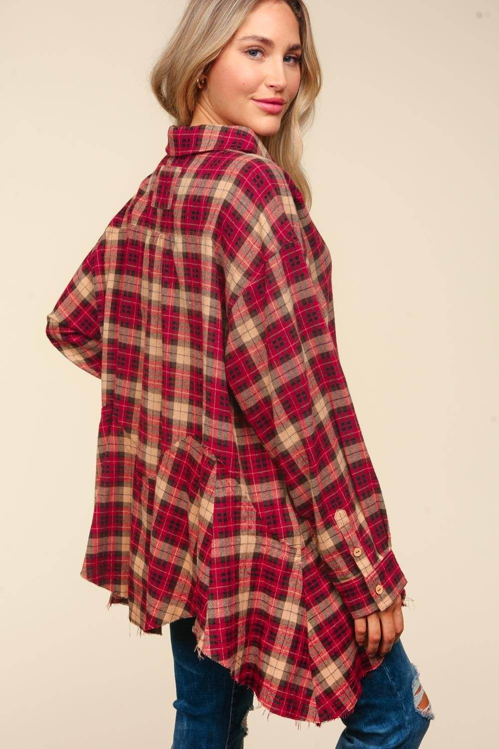 Haptics Plaid Button Down Sharkbite Shirt - Delanoir