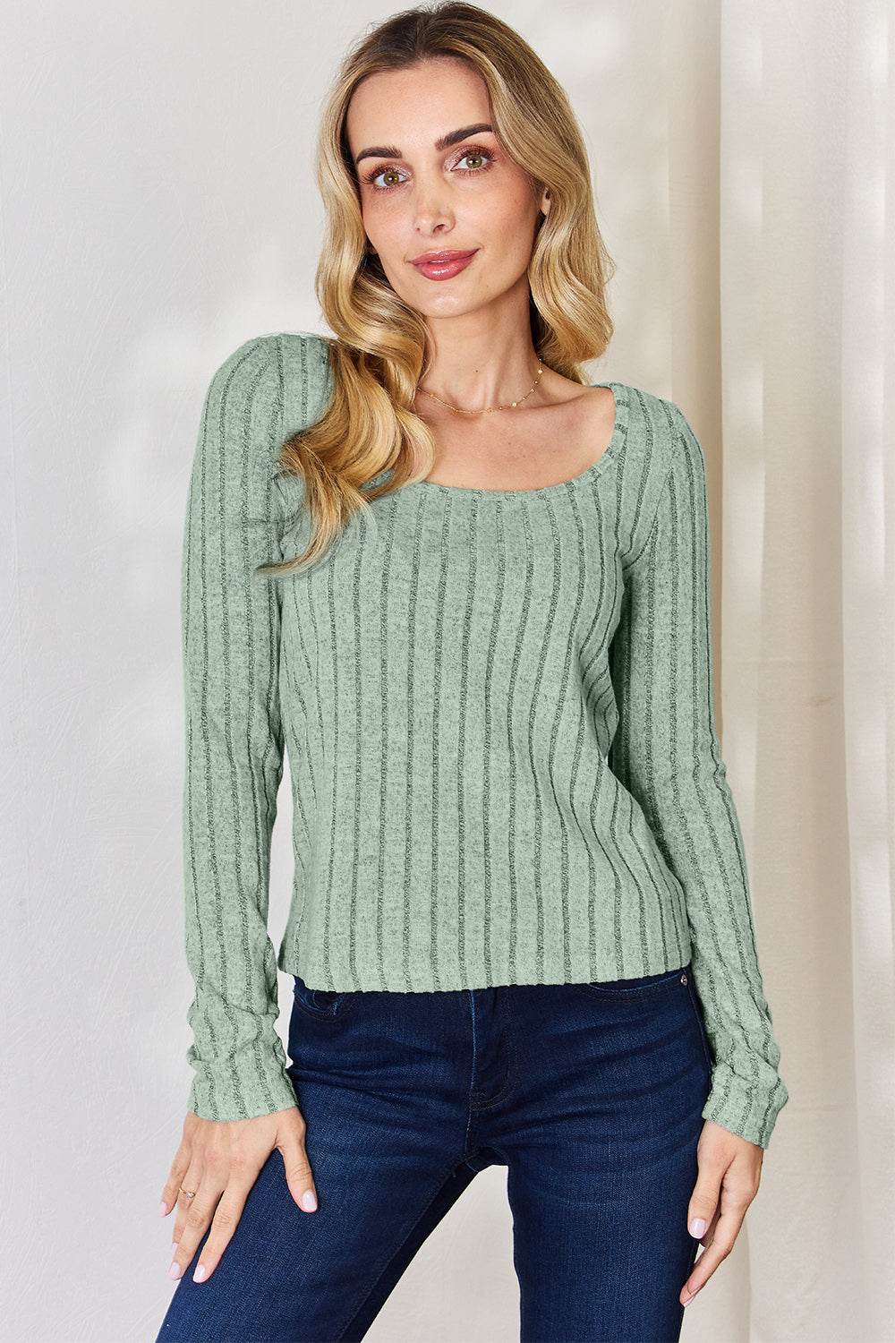 Basic Bae Full Size Ribbed Long Sleeve T-Shirt - Delanoir