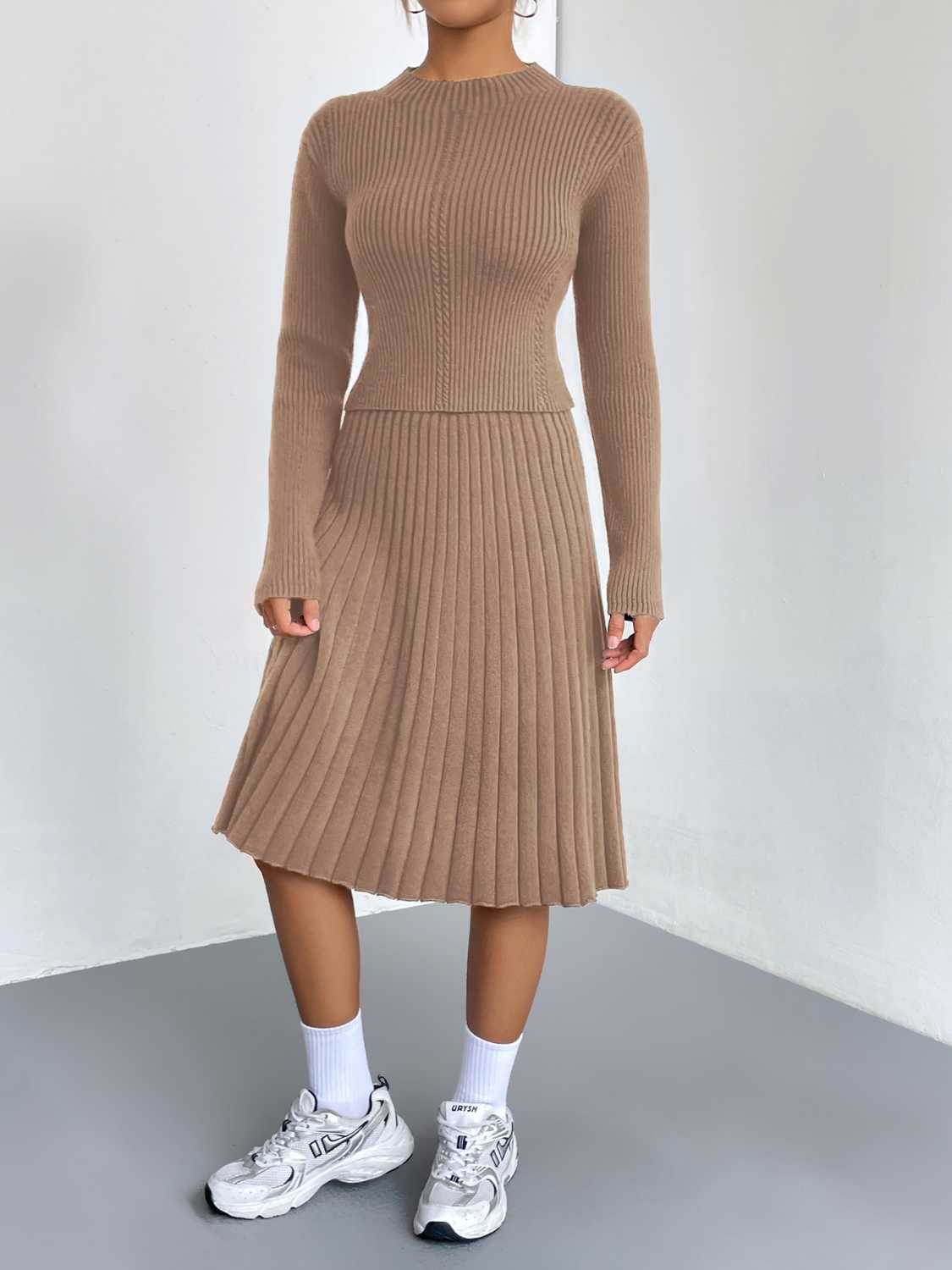 Rib-Knit Sweater and Skirt Set - Delanoir