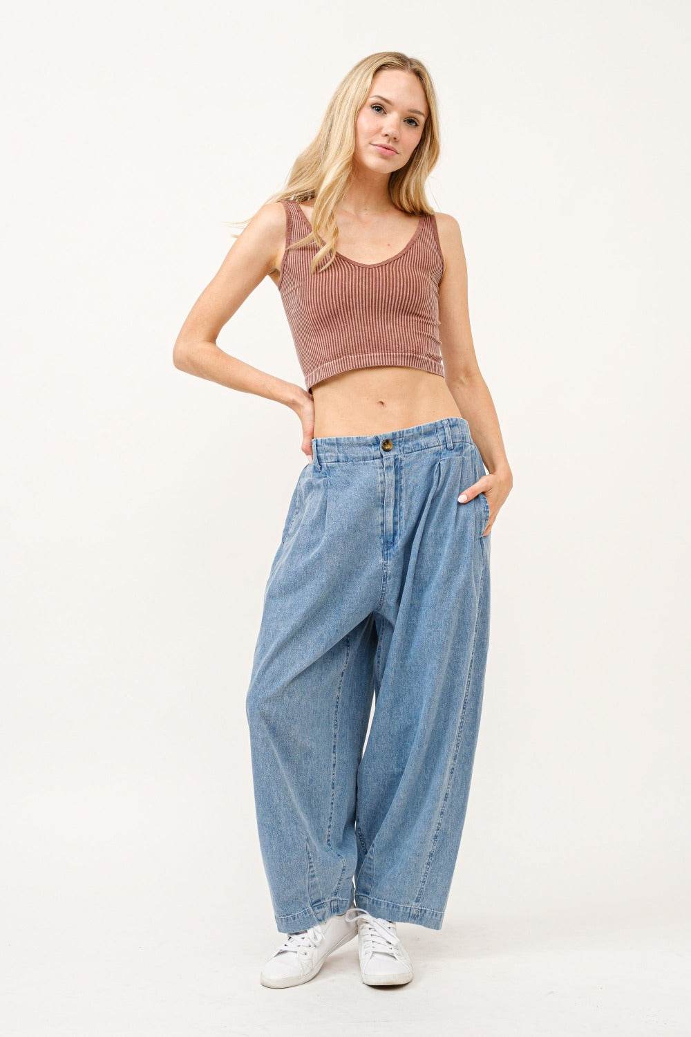 And The Why Elastic Back Pleated Baggy Jeans - Delanoir