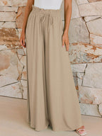 Drawstring Wide Leg Pants with Pockets - Delanoir