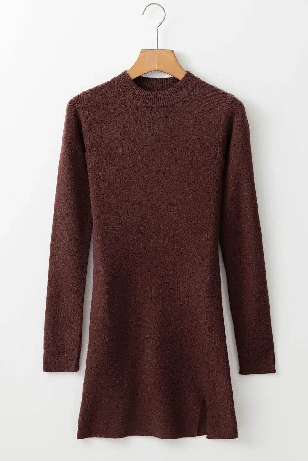 Slit Mock Neck Long Sleeve Wrap Sweater Dress - Delanoir