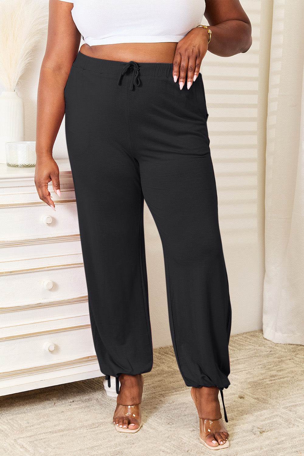Basic Bae Full Size Soft Rayon Drawstring Waist Pants with Pockets - Delanoir