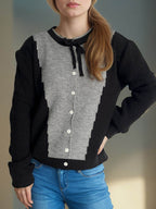 Contrast Button Down Long Sleeve Cardigan - Delanoir