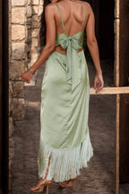 Fringe High-Low Square Neck Cami Dress - Delanoir