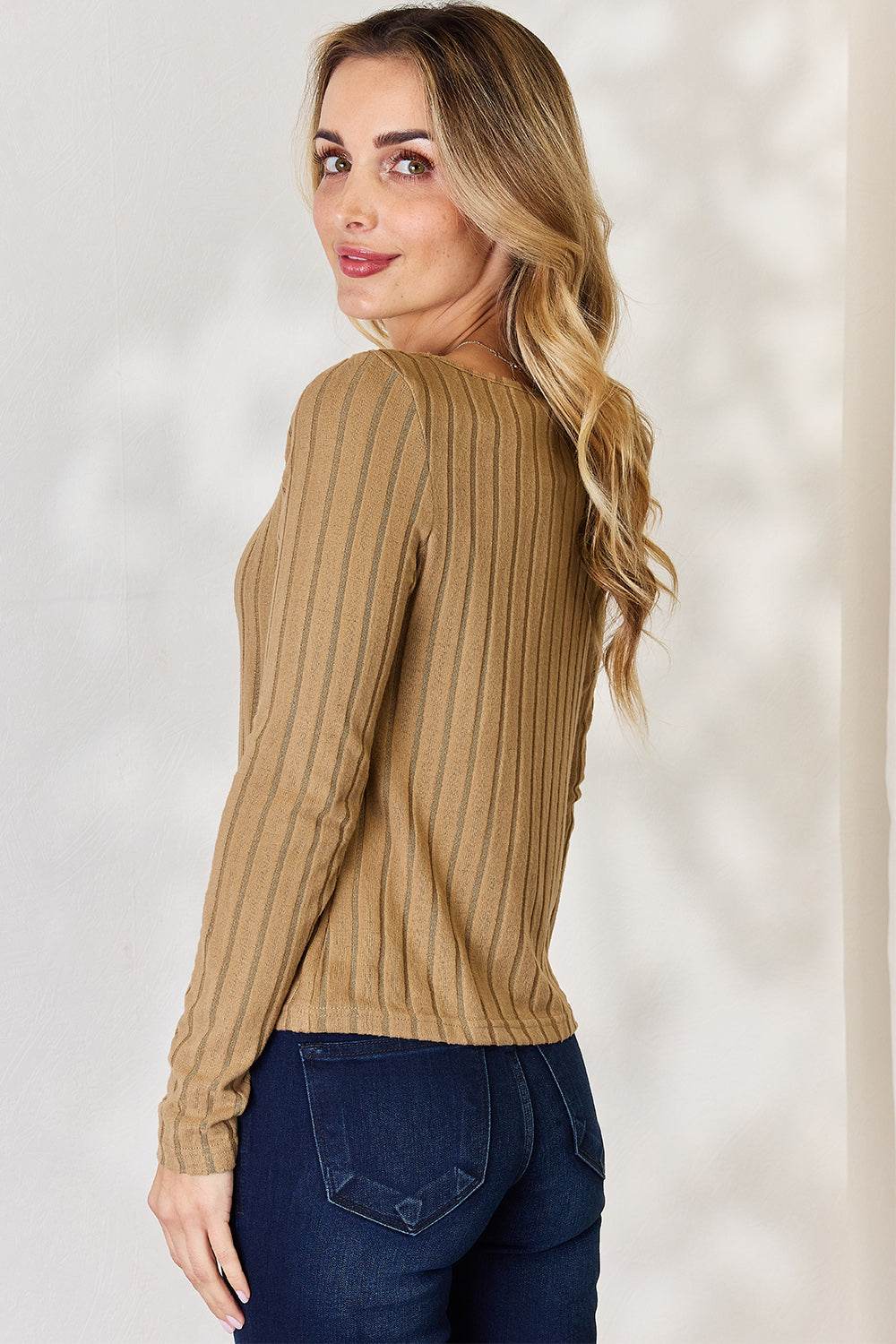 Basic Bae Full Size Ribbed Long Sleeve T-Shirt - Delanoir