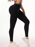 Letter Printed High Waist Active Leggings - Delanoir