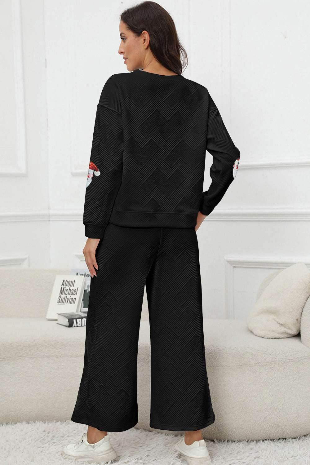 Santa Sequin Round Neck Top and Pants Set - Delanoir