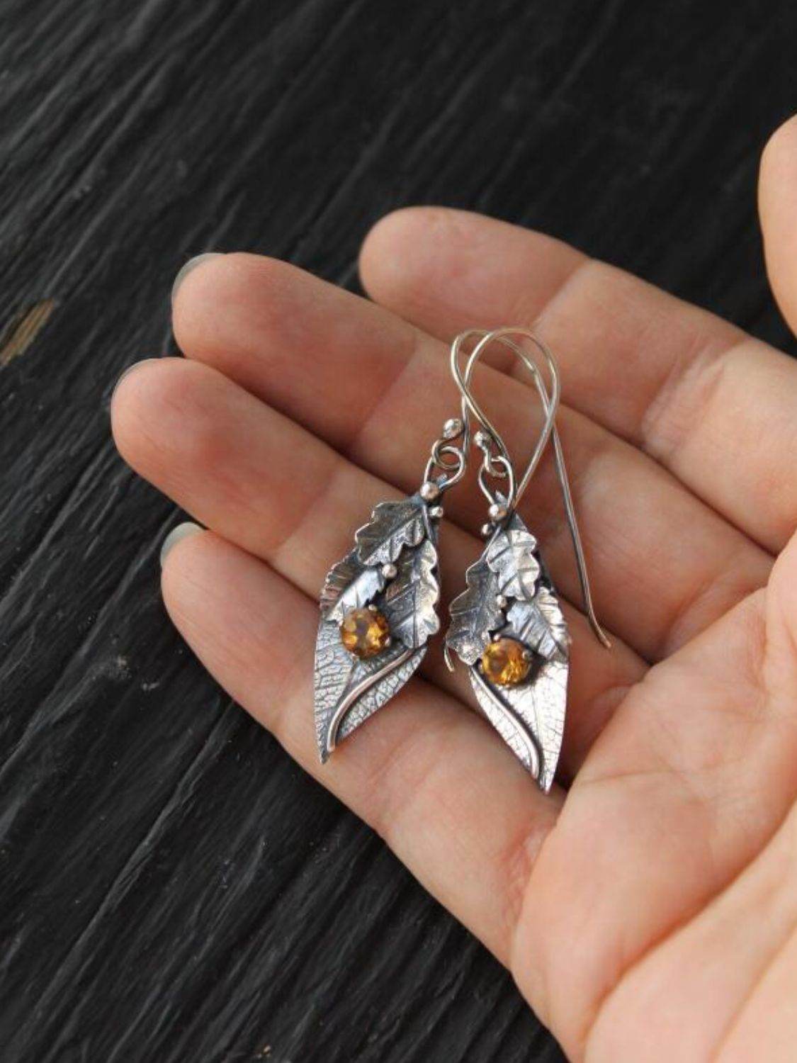 Alloy Rhinestone Leaf Shape Earrings - Delanoir