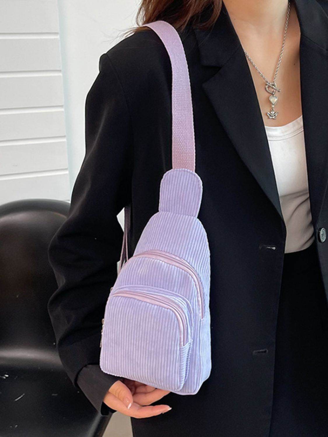 Corduroy Solid Color Crossbody Bag - Delanoir