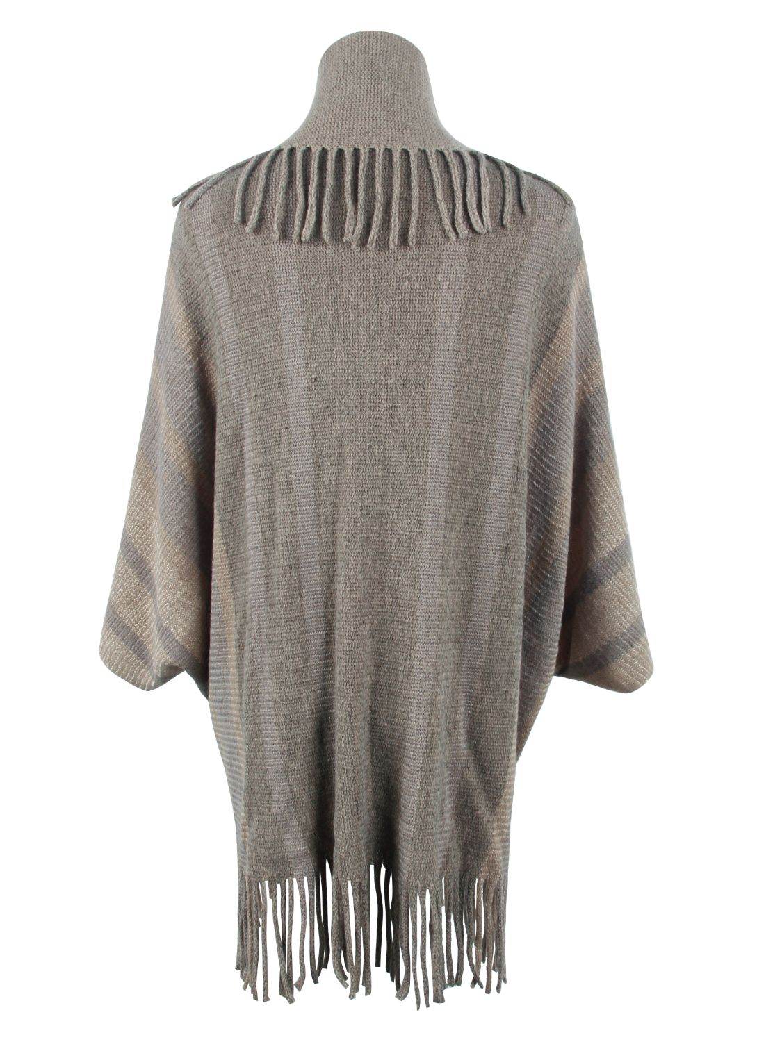 Fringe Detail Open Front Poncho - Delanoir