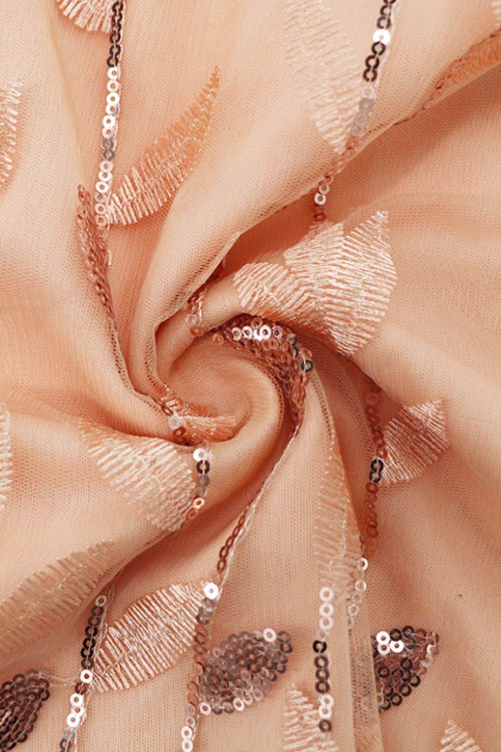 Sequin Leaf Embroidery Tie Front Short Sleeve Dress - Delanoir