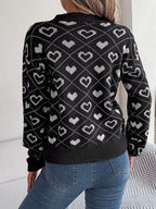 Heart Pattern V-Neck Long Sleeve Sweater - Delanoir