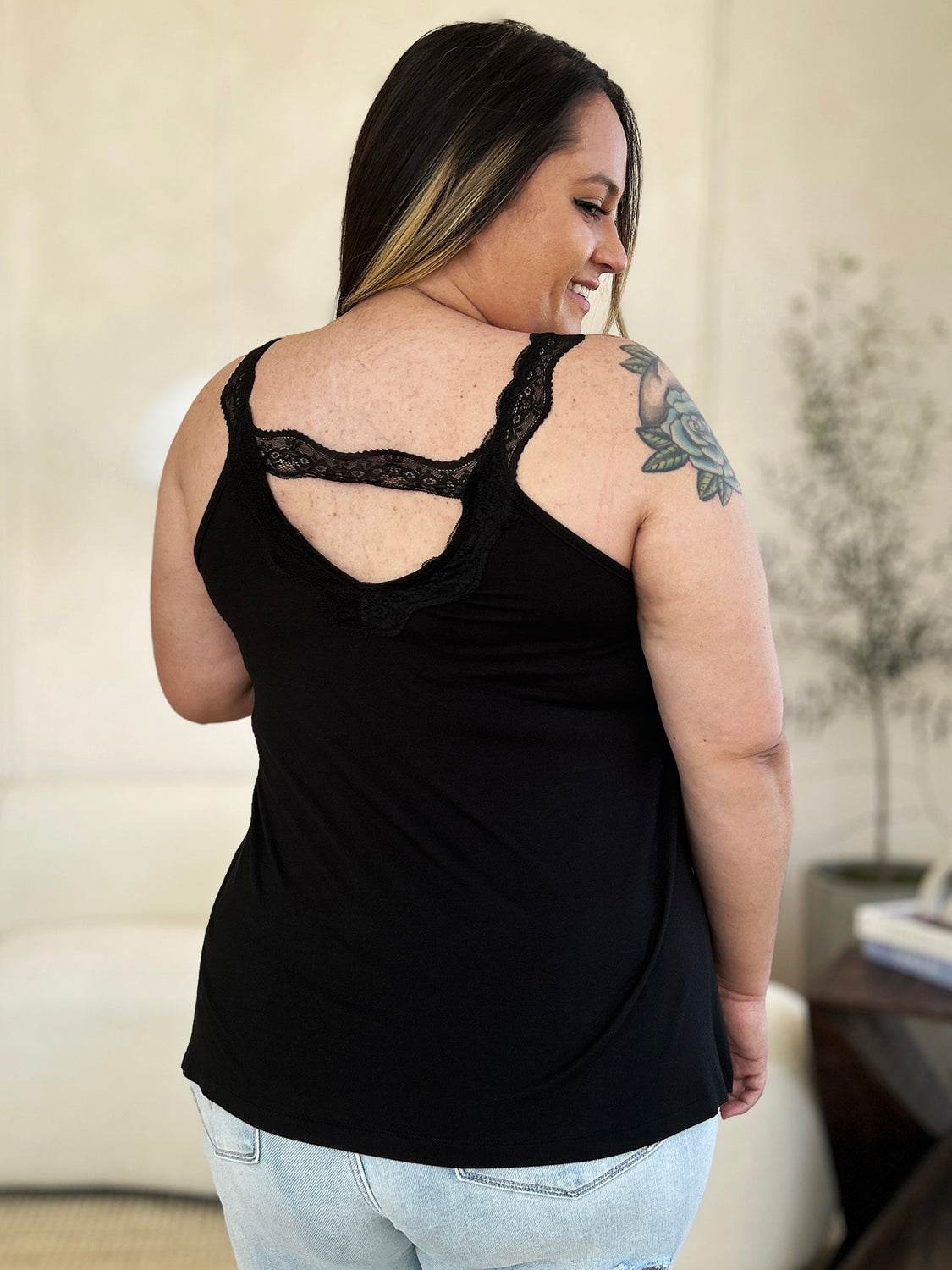 Basic Bae Full Size Lace Detail V-Neck Cutout Cami - Delanoir