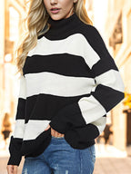 Striped Turtleneck Long Sleeve Sweater - Delanoir