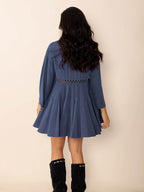 Cutout Johnny Collar Long Sleeve Mini Dress - Delanoir