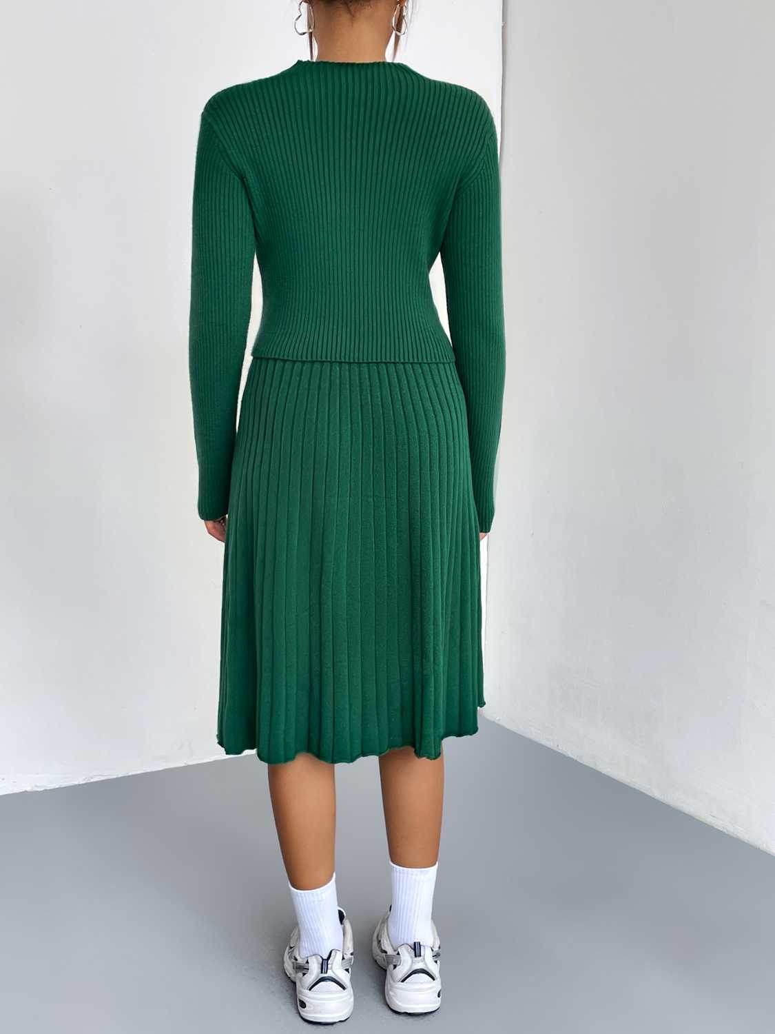 Rib-Knit Sweater and Skirt Set - Delanoir