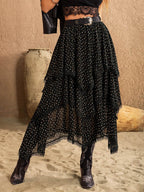 Lace Detail Layered Midi Skirt - Delanoir
