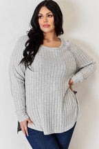 Basic Bae Full Size Ribbed Round Neck Slit T-Shirt - Delanoir
