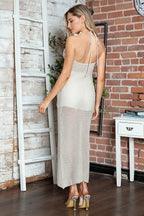 Crochet Flower Halter Neck Knit Dress - Delanoir