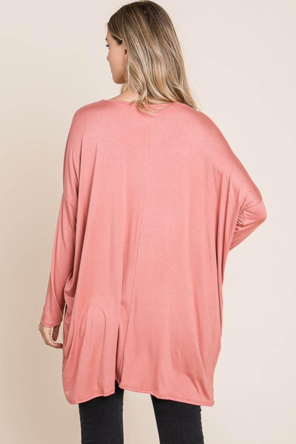BOMBOM Round Neck Long Sleeve Oversized Top - Delanoir